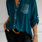 Jasmine | Camiseta Elegante de Decote em V com Lantejoulas Brilhantes para Mulheres