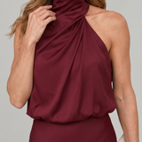 Nopal | Vestido Midi Sem Mangas com Decote Drapado