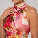 Elisabetta | Vestido Maxi com Decote Halter e Padrão Floral