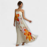 Michelle - Vestido Maxi Sweetheart em Laranja Floral
