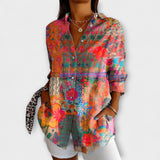 Anna - Camisa Feminina com Padrão de Flores e Mangas Longas