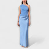 Vestido Maxi Plissado Elegante de Um Ombro