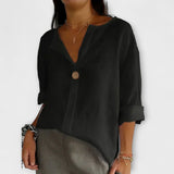 Regula™ | Blusa de Linho com Decote em V e Botão