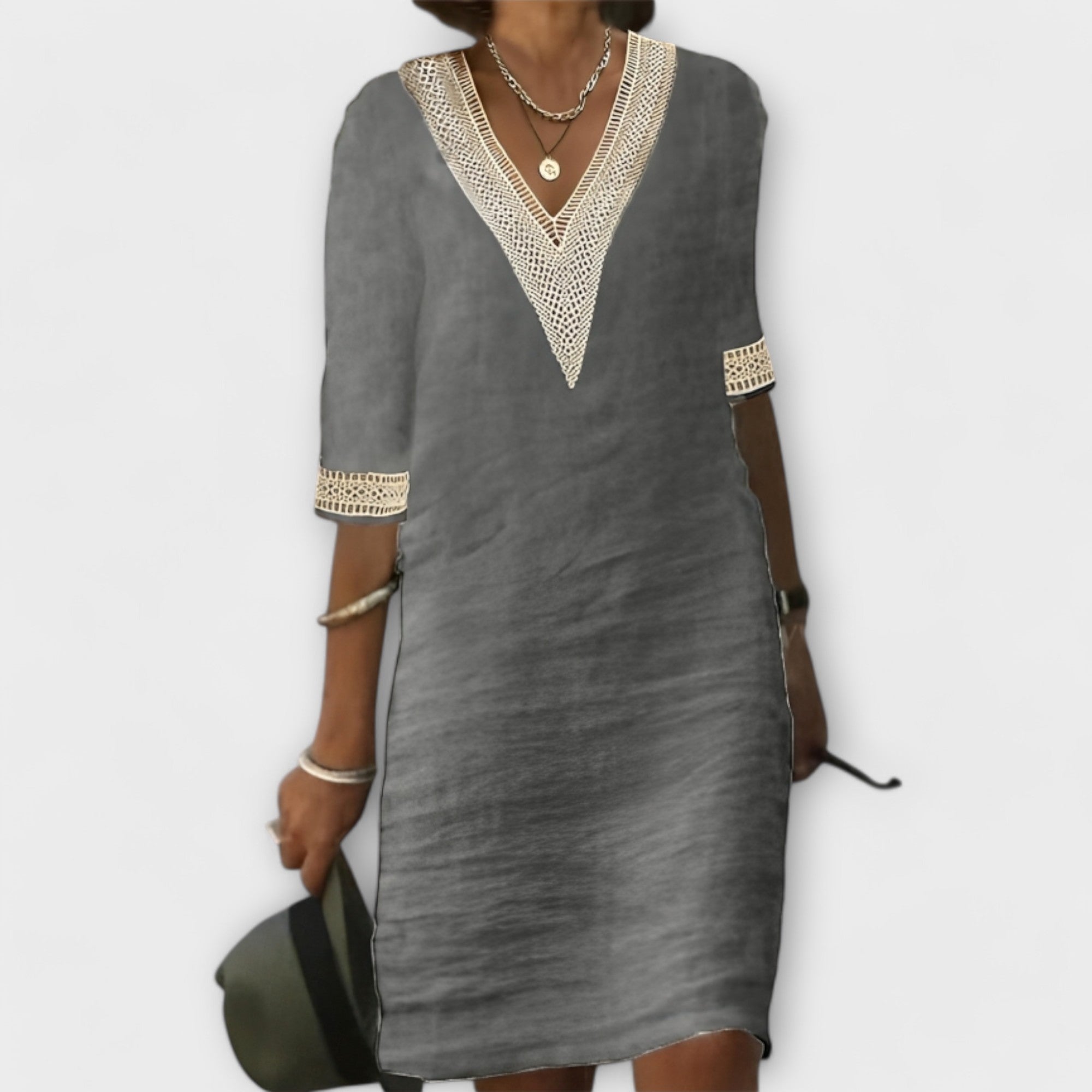 Vestido feminino em algodão e linho