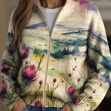 Birgit™ | Cardigan com Paisagem em Aquarela