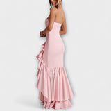 Zuri - Vestido Maxi Slim Fit com Ombros à Mostra e Saia Assimétrica