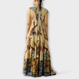 Amanda - Vestido maxi com design de estampagem plissada