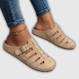 Clara | Mules de camurça com tiras abertas e fivela