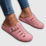 Clara | Mules de camurça com tiras abertas e fivela