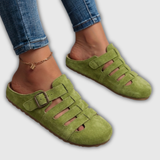 Clara | Mules de camurça com tiras abertas e fivela