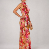 Elisabetta | Vestido Maxi com Decote Halter e Padrão Floral
