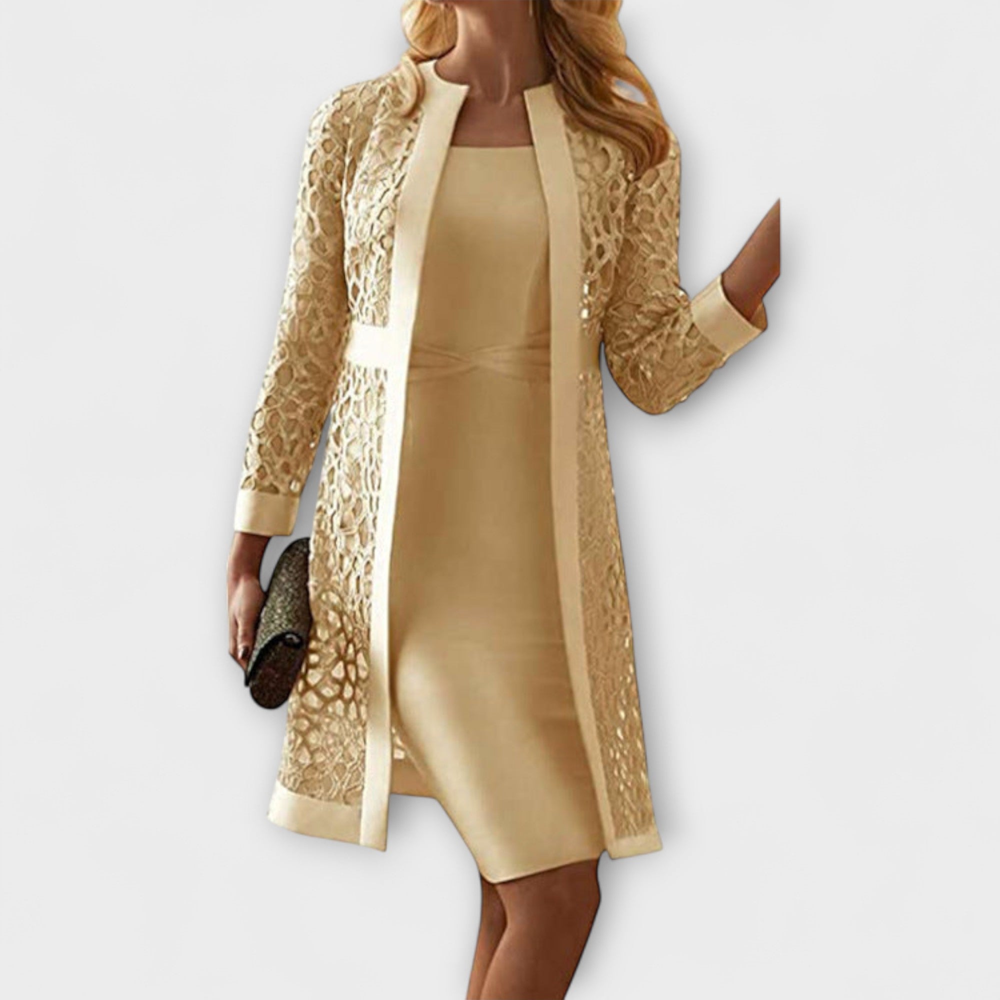 Runa - Elegante Vestido de Renda em Dois Peças