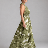 Olivia | Vestido Midi com Cintura Ajustada e Estampado Abstrato