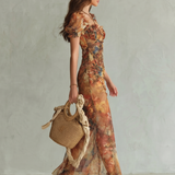 Ciel | Vestido Midi com Rüschensleeve e Fenda
