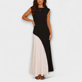 Isabel - Vestido de cintura em bloco de cor monocromático
