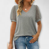 Rema - Top com Decote em V e Mangas Transparentes