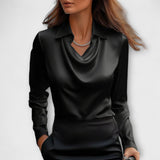 Meli - Blusa Brilhante com Gola Pregueada