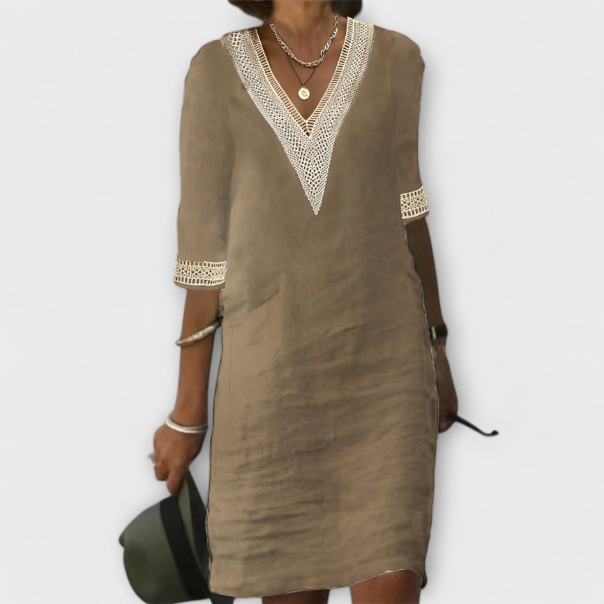 Vestido feminino em algodão e linho
