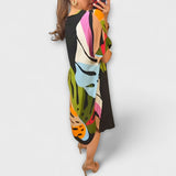 Roos - Vestido Casual com Estampado de Folhas Coloridas