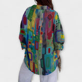 Line | Blusa com estampado artístico abstrato e colarinho de camisa