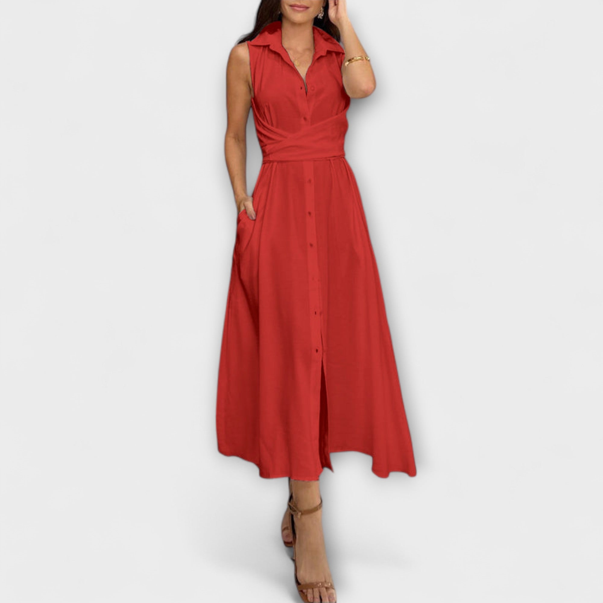 Mira - Vestido Midi de uma só linha com detalhe de laço