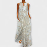 Camila – Vestido Maxi Botânico com Estampa
