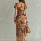 Ciel | Vestido Midi com Rüschensleeve e Fenda