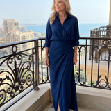 Mirque | Vestido maxi com mangas longas e frente cruzada