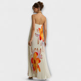 Michelle - Vestido Maxi Sweetheart em Laranja Floral