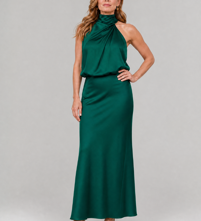 Nopal | Vestido Midi Sem Mangas com Decote Drapado