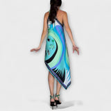 Esme - Vestido Midi de Satin com Estampa Única e Cava Assimétrica