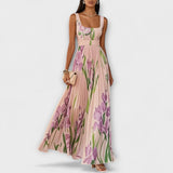 Vestido Maxi de Chiffon Floral Plissado