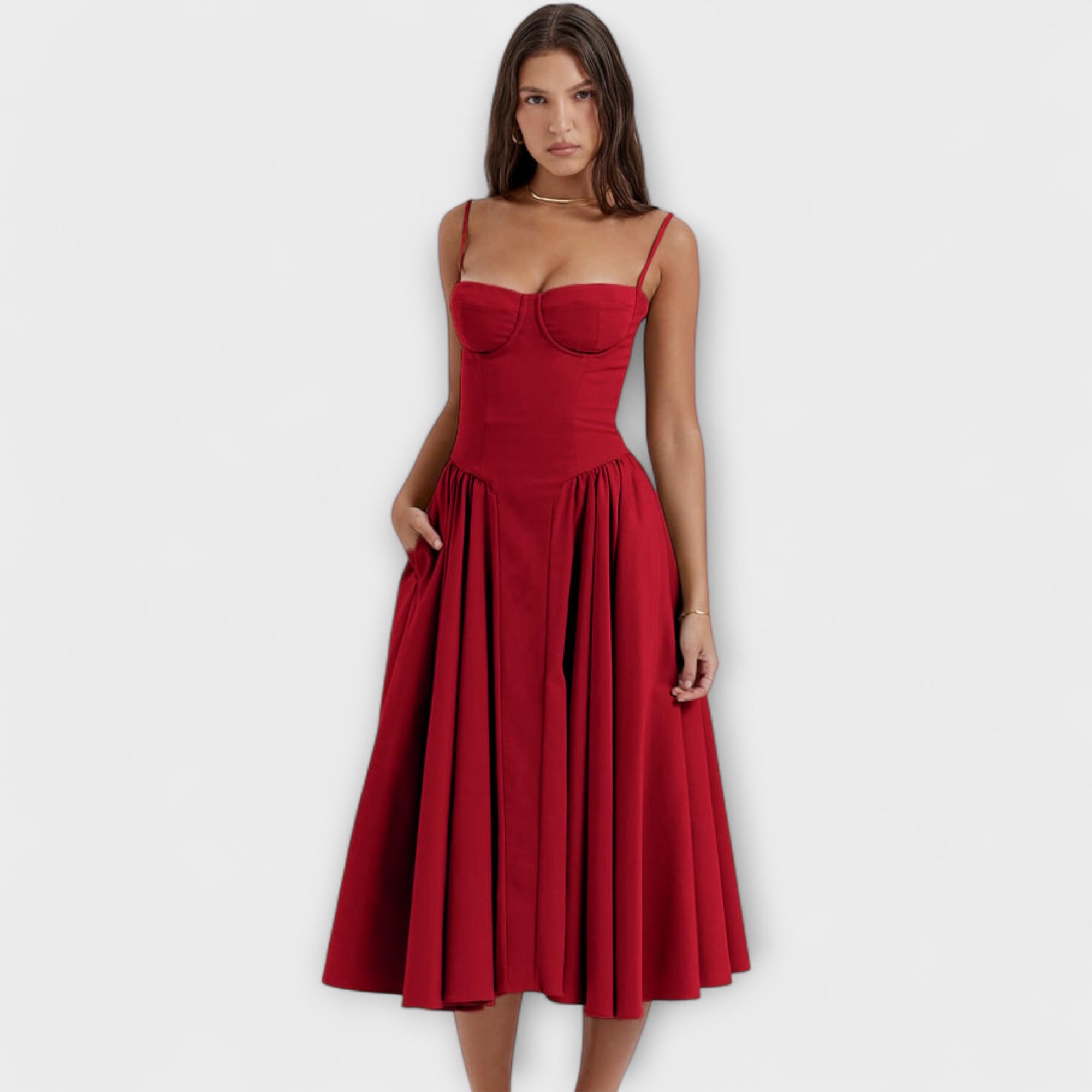 Rosalie - Vestido de corpete sem mangas refinado