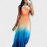 Haven - Vestido Maxi com Gradiente de Pregas sem Costas Elegante