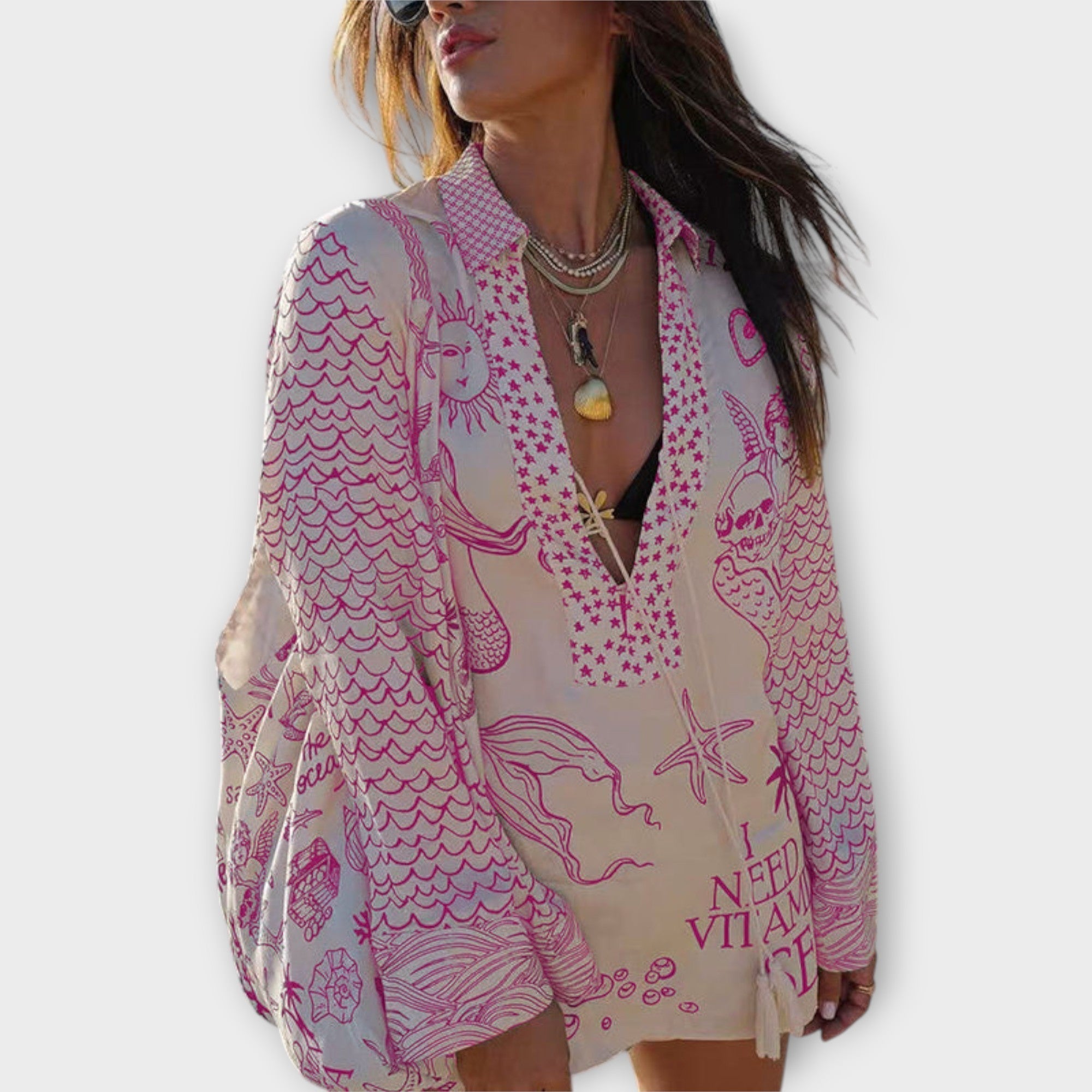 Liv - Conjunto de Camisa e Calções em Satin com Franja