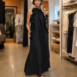 Helene | Vestido Maxi Sem Mangas em Linho com Rendas