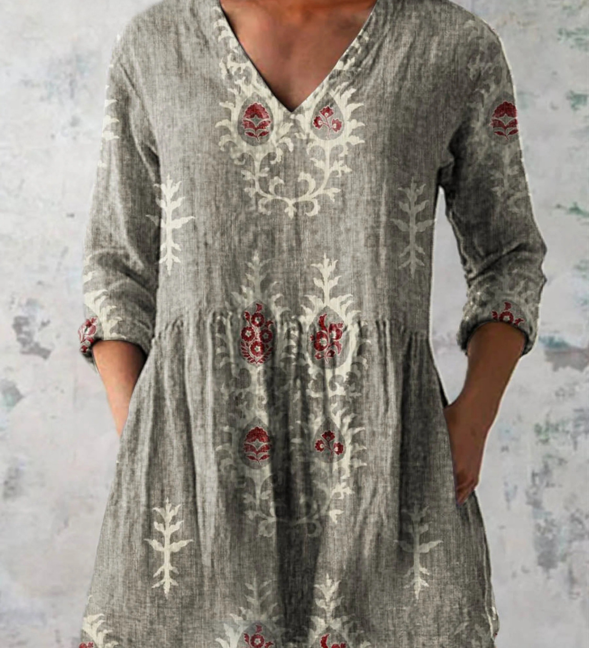 Élise | Blusa de Linho Longa com Estampado Floral Boémio