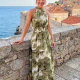 Olivia | Vestido Midi com Cintura Ajustada e Estampado Abstrato