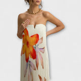 Michelle - Vestido Maxi Sweetheart em Laranja Floral