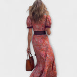 Elegante Vestido Maxi Rosa com Mangas Curtas