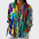 Line | Blusa com estampado artístico abstrato e colarinho de camisa