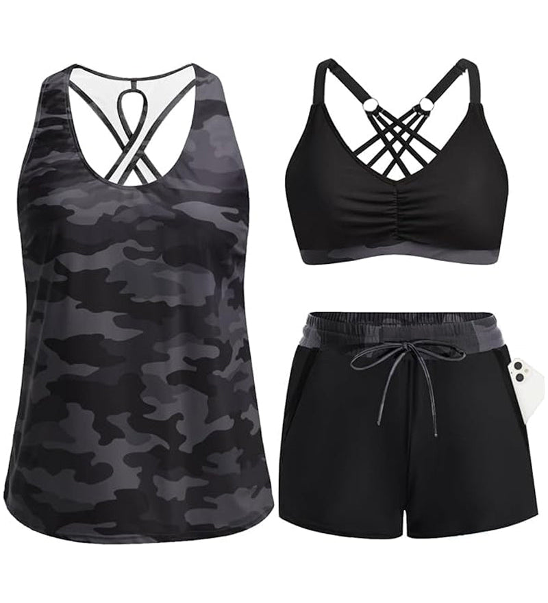 Maren | Conjunto de Tankini-Biquíni e Cover-Up em Três Peças