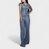 Ivy - Conjunto de Top com Decote em V e Calças Elegante