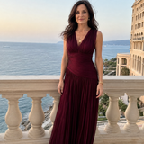 Lemar | Vestido Midi Plissado Sem Mangas com Decote em V