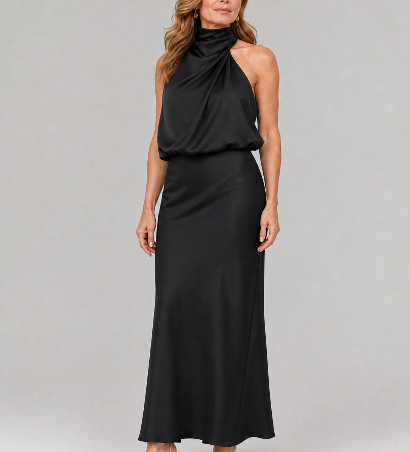 Nopal | Vestido Midi Sem Mangas com Decote Drapado