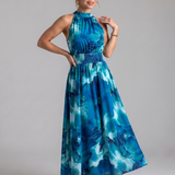 Olivia | Vestido Midi com Cintura Ajustada e Estampado Abstrato