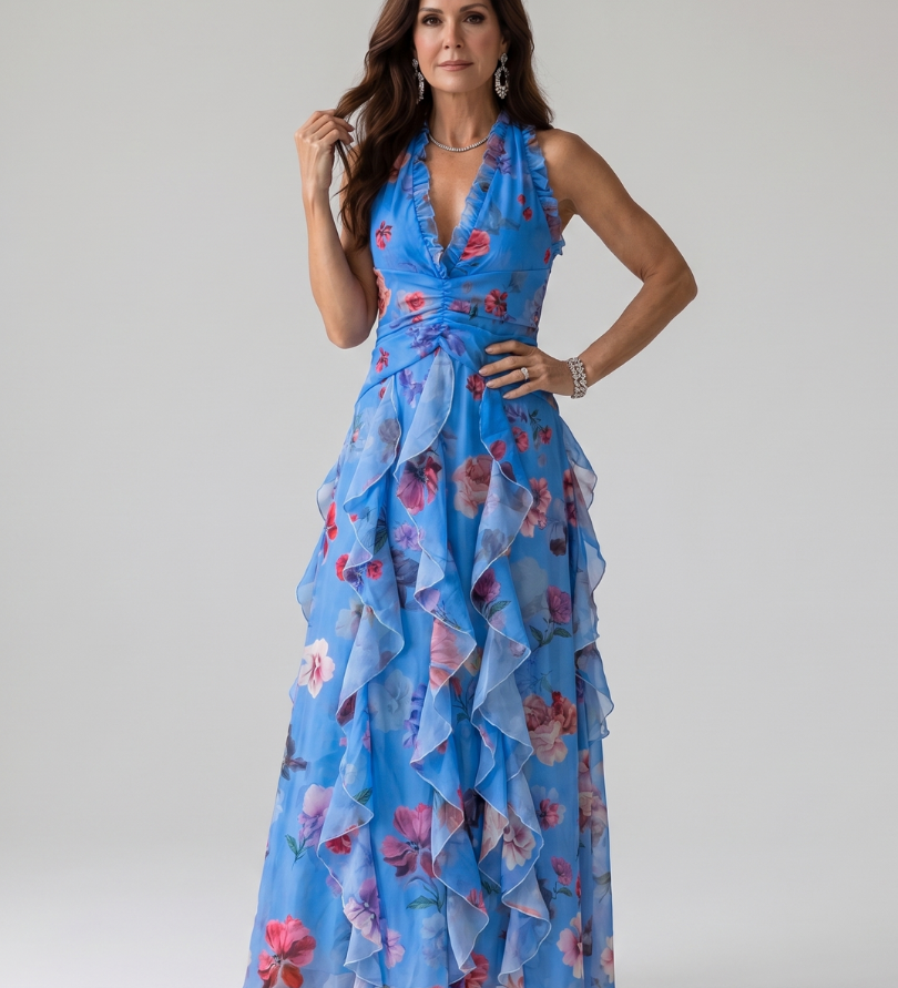 Nori | Vestido Maxikleid Floral com Alças de Halter