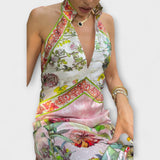Ayla - Vestido Maxi Sem Mangas com Costas Abertas em Padrão de Flores