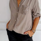 Jasmine | Camiseta Elegante de Decote em V com Lantejoulas Brilhantes para Mulheres