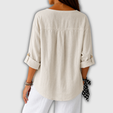 Regula™ | Blusa de Linho com Decote em V e Botão